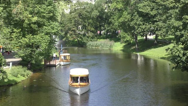 Riga, Latvia. City River Canal In The Park Bastion Hill.