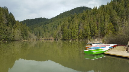 Obraz premium Boats on the Red lake,Lake Ghilcos,Harghita,Romania.2017