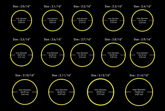 Yellow Gold Round Bangle Size Chart From 2.00 to 2.14 in Black Background Approximation
