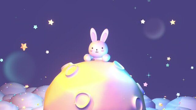 Cartoon little bunny on the moon  with comic style zzz effect animation. (Looped)