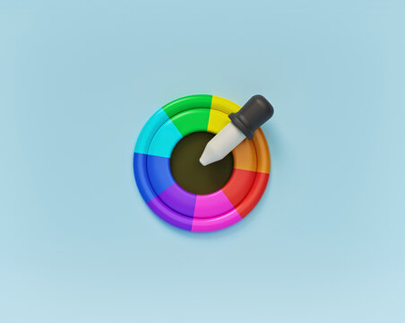 minimal style Color picker and Circular Color Wheel icon, symbol. 3d rendering