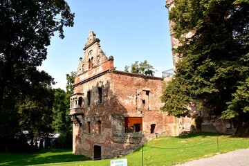Pałac w Tworkowie, ruiny pierwotnie zamku a następnie pałacu w Tworkowie na Śląsku przy granicy z Czechami, - obrazy, fototapety, plakaty