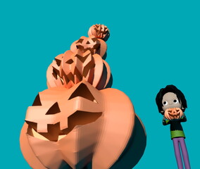 Fototapeta premium ハロウィン・カボチャランプと子どもたち