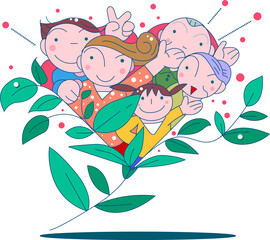 自然とともに暮らす家族のイラスト