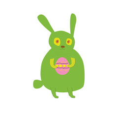 Happy green Easter bunny with egg. Cartoon illustration vector. Vector illustration