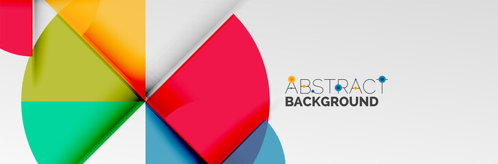 Bright color circles, abstract round shapes and triangles composition with shadow effects. Vector modern geometric design template