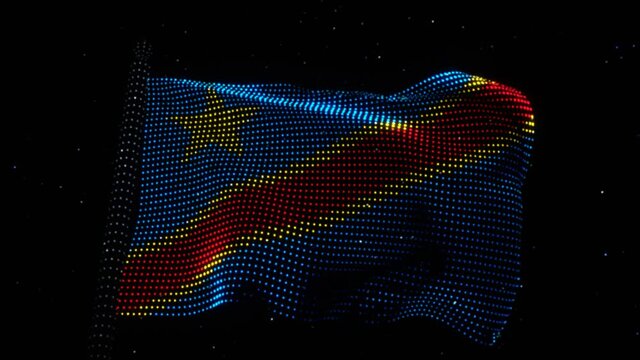 Electronic waving flag of the Democratic Republic of Congo made of LED lights. Hologram concept. Looping animation 