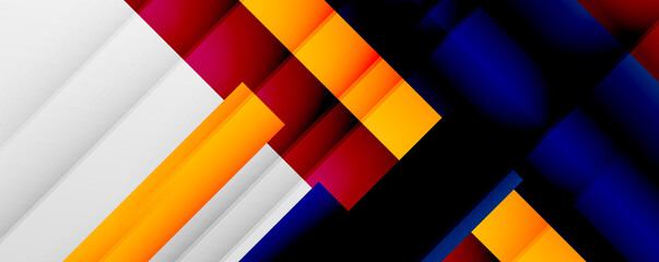 Geometric abstract backgrounds with shadow lines, modern forms, rectangles, squares and fluid gradients. Bright colorful stripes cool backdrops