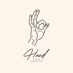 Collection of fine, hand drawn style logos and icons of hands. Fashion, skin care and wedding concept illustrations.