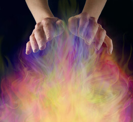 White Witch Sensing Ectoplasmic Activity - female hands sensing a gaseous field of vibrant...