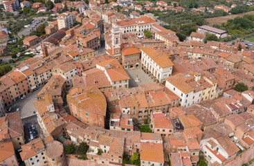 Fototapeta na wymiar aerial view of the historic center of foiano della chiana tuscany italy