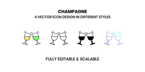 Champagne glass Vector illustration icons in different style