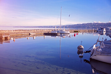 Yacht port and view of Lake Geneva