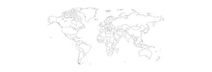 Outline map of the world in gray on a white background. © Yuliia