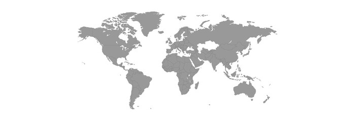 Gray world map with a dark gray outline on a white background