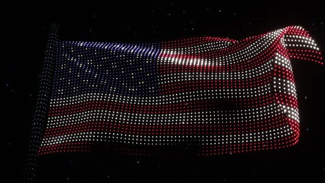 Electronic waving flag of the USA made of LED lights. Hologram concept. Looping animation 