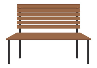 Front view illustration isolated on white background. Flat style wooden bench, urban element, front view illustration