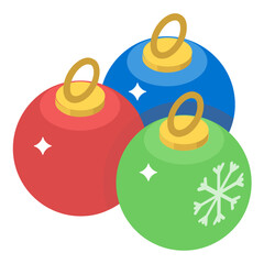 
Christmas decorative ornaments, baubles isometric icon
