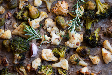 Cauliflower, broccoli and other cooked vegetables with rosemary
