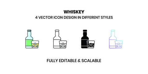 whiskey glass with bottle Vector illustration icons in different style