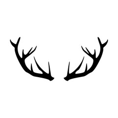 deer antler vector icon. isolated animal horns silhouette logo on white background. male beast cervid stag. hunt trophy.