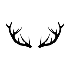 deer antler vector icon. isolated animal horns silhouette logo on white background. male beast cervid stag. hunt trophy.