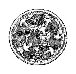 Ink sketch of pizza.