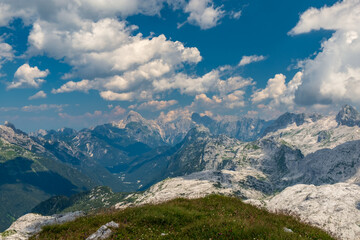 Fototapeta na wymiar Trekking day in the majestic Julian Alps, Friuli-Venezia Giulia, Italy
