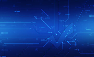 Check  mark symbol in digital background,Technology Abstract background, Tech Futuristic Check Mark Symbols