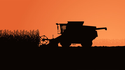 Fototapeta premium side view harvester silhouette with plants