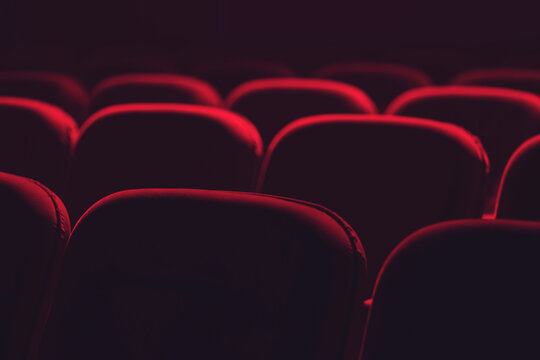 Empty Cinema Hall With Red Seats. Movie Theatre