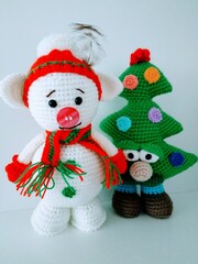 snowman with christmas tree