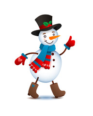 Vector Cute Snowman. Christmas illustration with funny snowman. Headdress top hat