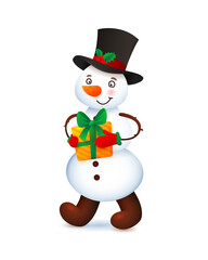 Vector Cute Snowman. Christmas illustration with funny snowman. Headdress top hat