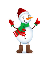 Vector Cute Snowman. Christmas illustration with funny snowman. Santa Claus hat.