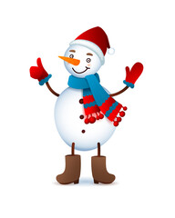 Vector Cute Snowman. Christmas illustration with funny snowman. Santa Claus hat.