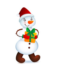 Vector Cute Snowman. Christmas illustration with funny snowman. Santa Claus hat.