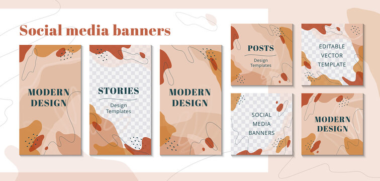 Trendy editable template for social networks stories in nude colors. Design backgrounds for social media posts, story and photos. Vector Illustration