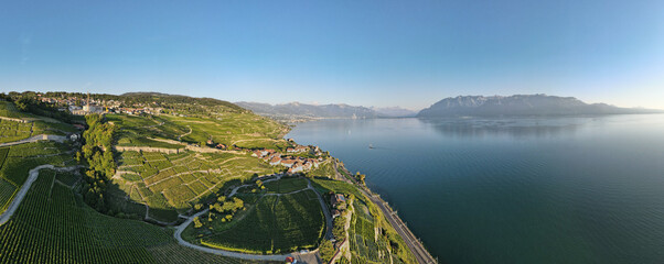 Amazing panorama above Lavaux, Switzerland.