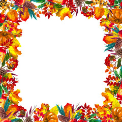 Autumn leaves border. Watercolor hand drawn frame