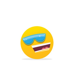 Obraz premium Smiling face with sunglasses emoji isolated on white background. Smile icon or label. Social media sign
