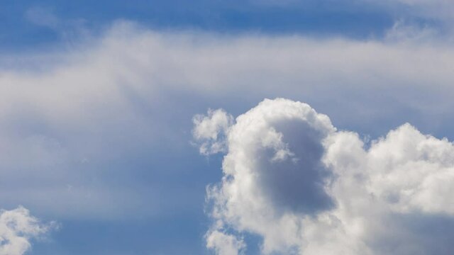 Footage 4k Timelapse, Open sky cloud cotton background blue outdoor moving cloud cluster swirling upward, Cloud is moving and transforming fast in a deep clear blue sky overland.