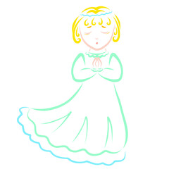 girl in a long dress prays to god