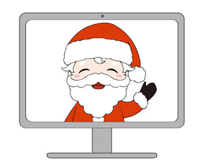 デスクトップパソコンのモニターに映るサンタクロース