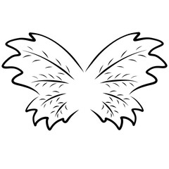 Obraz premium two wings similar to leaves of plants, black pattern on a white background,