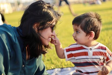parent and child happy and candid