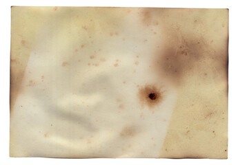 Old vintage texture retro paper with burned edges, stains and scratches background