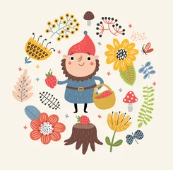 Rolgordijnen Cute, funny gnomes. Illustration, vector background © Guz Anna
