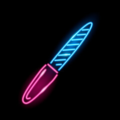 Neon icon of nail file isolated on black background. Manicure, pedicure, beauty salon tool concept. Night signboard style. Vector 10 EPS illustration.
