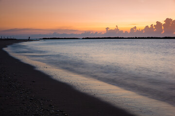 Beautiful orange sunrise or sunset at sea
